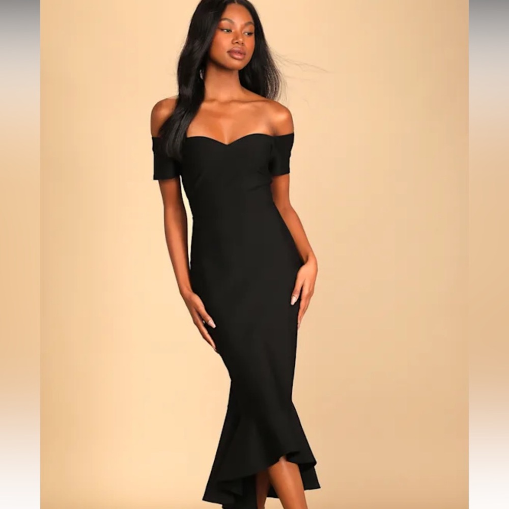 Lulu's Classic Black Midi Cocktail Bridesmaid Dress